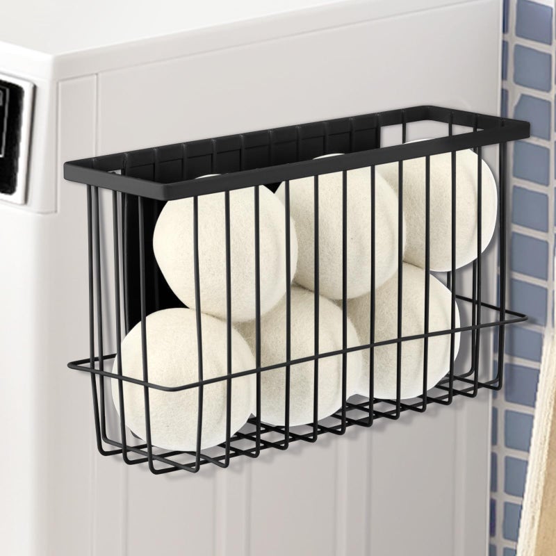 Hlimior Magnetic Dryer Ball Holder for Laundry Room Dryer Ball Organization, Magnetic Lint Bin for Laundry Room Wool Dryer Ball Organizer, Iron Dryer Ball Container for Laundry Room Storage（Black） - Image 1